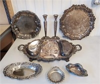 Vintage Silver Plated Trays Candlesticks Dishes
