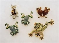 Vintage Crown Trifari Monet Gerrys Frogs Owls Pins