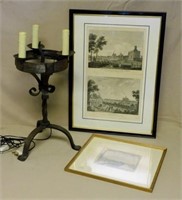 Gothic Candelabra and 19th Century Engravings.