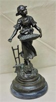 "Flower Goddess" Spelter Figure on Marble Base.