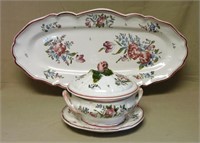French Ceramic Lidded Tureen, Plate and Platter.