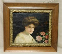 Gibson Girl Styled Oil on Canvas.