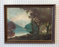 19th C Primitive Oil Painting Indian Canoe Teepee