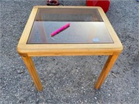 GLASS TOP WOOD TABLE