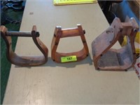 3 old wood stirrups