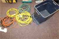 Tote of Misc Extension Cords