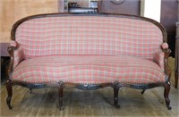 Napoleon III Style Rose Carved Walnut Salon Sofa.