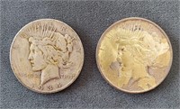 1923-P & 1934-S US Peace Silver Dollar Coins