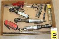 Assorted air tools, drill bits, scissors