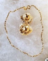 Fine 7" 14k Gold Chain Bracelet & Earrings