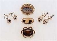 Vintage Moss & Austrian Agate Pins Earrings