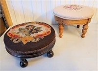 Two Antique Needlepointed Footstools