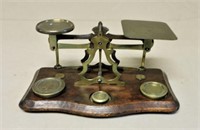 Brass and Mahogany Jeweler's Scales.