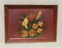 Floral Red Rectangular Tole Tray.