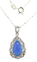 Elegant Pear Cut Blue Opal & White Topaz Necklace