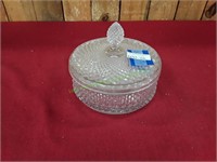 Vintage Diamond Cut Glass Powder Bowl With Lid