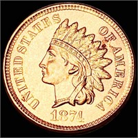 1874 Indian Head Penny GEM BU RED