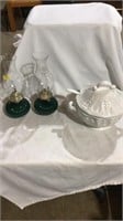 Oil lamps and punch bowl