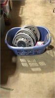 Old hub caps and wheel installation kit, basket