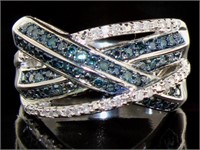 Genuine 1.00 ct Fancy Blue & White Diamond Ring