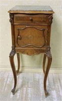 Louis XV Style Marble Top Walnut Side Cabinet.