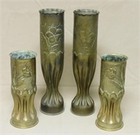 Artillery Shell Trench Art Floral Accented Vases.