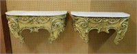 Rococo Giltwood Marble Top Hanging Consoles.
