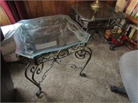 (2) Metal Glass Top End Tables