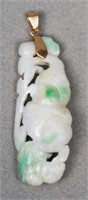 Late Qing Chinese Carved Jade Pendant W/ 14K Bail