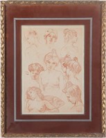 Portrait Studies of Young Women Lithograph