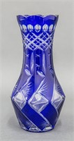 Bohemian Cobalt Blue Cut Crystal Vase