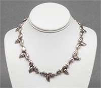 Vintage Tribal Silver Floral Motif Link Necklace