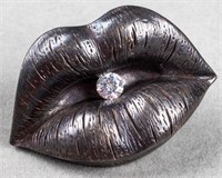 Sterling Silver & Faux-Diamond "Lips" Belt Buckle