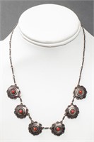 Israeli Silver Filigree & Coral Necklace, Vintage