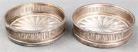 Sterling Silver & Etched Glass Coasters, Pair