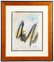 Potriue Signed Abstract Figural Gouache on Paper