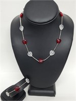.925 Sterling Silver Heart Bracelet/Necklace Set