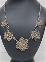 .925 Sterling Silver Flower Necklace