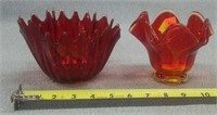 Ruby Red Bowl & Red Amberina Art Glass Bowl