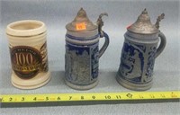 2- Antique Germany Stoneware Mugs & 1-Other