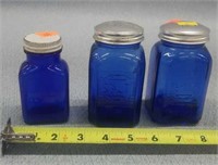 Cobalt Blue Salt & Pepper Shakers & Blue Bottle