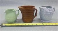 3- Pottery Pitchers- Green one cracked