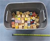 Tote of ABC & Other Wood Blocks
