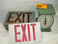 METAL EXIT SIGN, AMERICAN FAMILY KITCHEN SCALE,