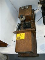 ANTIQUE OAK WALL PHONE