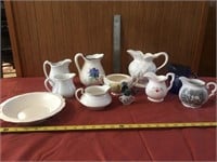 Collection of 10 vintage ceramic pitchers, 1 bowl