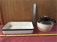 Vintage metal baking pan and jar w/ lid