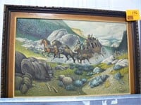 ORIGINAL OIL ON CANVAS--OLD WEST STAGECOACH