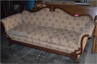 Vintage Wood & Fabric Sofa 81"
