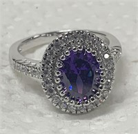 Sterling Silver Ring w/ Purple & White Stones Sz 6